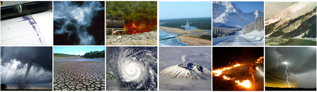 Collage of natural disaster photographs.