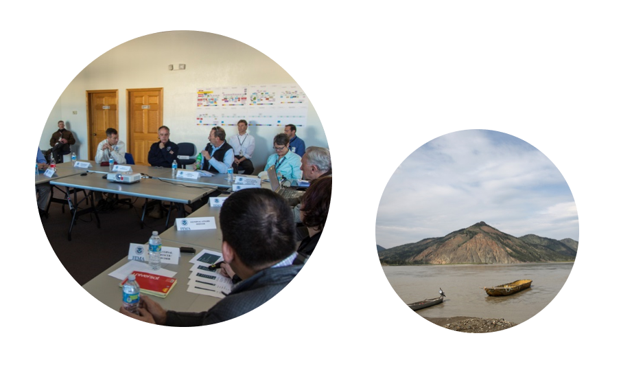 People at the meeting and Hot Springs, SD, Nov. 19, 2015. Federal Coordinating Officer Gary Stanley and staff provide a briefing to FEMA Deputy Administrator Joseph Nimmich at the Pine Ridge Indian Reservation.