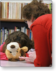 Adult talking to an upset child