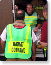 HazMat Commander, Incident Commander, and Fire Commander talking