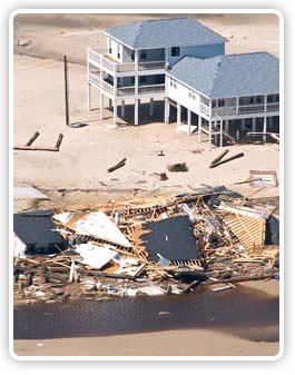 Photo of homes damaged in a hurricane