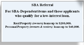 Graphic of the Sequence of Delivery listing the SBA. For SBA-dependent items and those applicants who qualify for a low interest loan. Real property owners loans up to $200,000. Personal property (owners and renters) loans up to $40,000.