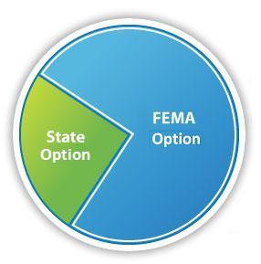 Selectable graphic of a pie chart depicting the 75/25 cost share of FEMA Option  and the State Option.