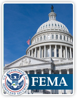 Collage of the U.S. Capitol building, U.S. Department of Homeland Security Seal, and the FEMA logo