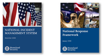 National Response Framework document cover and National Incident Management System document cover