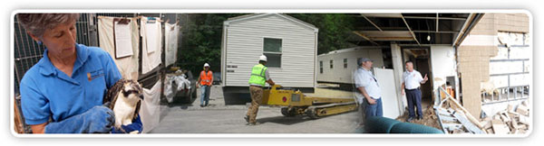 Collage of photos showing public works professionals performing emergency management responsibilities