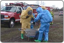 three people in hazmat gear