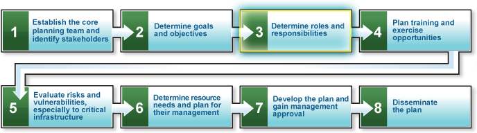 Planning Process steps with Step 3 highlighted. Step 3 is: Determine roles and responsibilities.