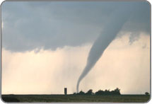 Developed tornado touching land