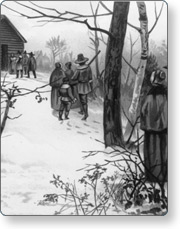 Pilgrims going to church
