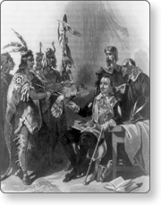 A meeting between Indians and colonists
