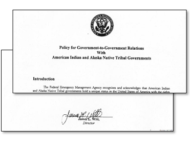 Images of portion of the title page and signature page of the 1998 FEMA Tribal Policy