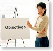 Board showing objectives
