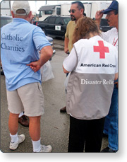 American Red Cross and Catholic Charities Disaster Relief Workers