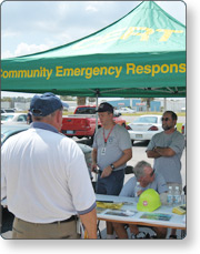 Volunteers at a Community Emergency Response Team tent
