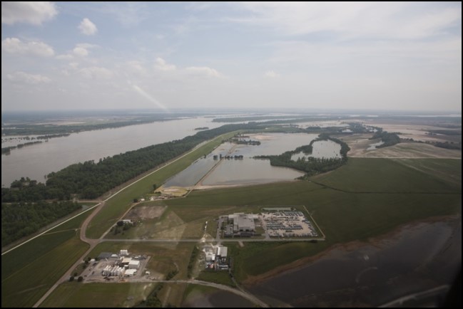 aerial photo of flooding in a rural area