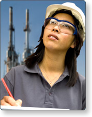 a safety inspector wearing safety glasses and a hard hat