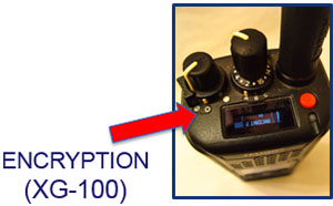 Encryption (XG-100) Arrow pointing to encryption features on right dial