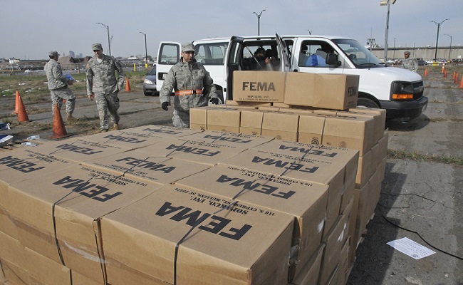 Loading FEMA supplies for delivery