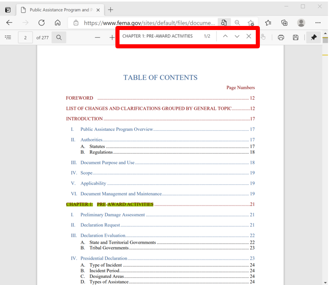 PAPPG with red box around "CHAPTER 1: PRE-AWARD ACTIVITIES" in the search field