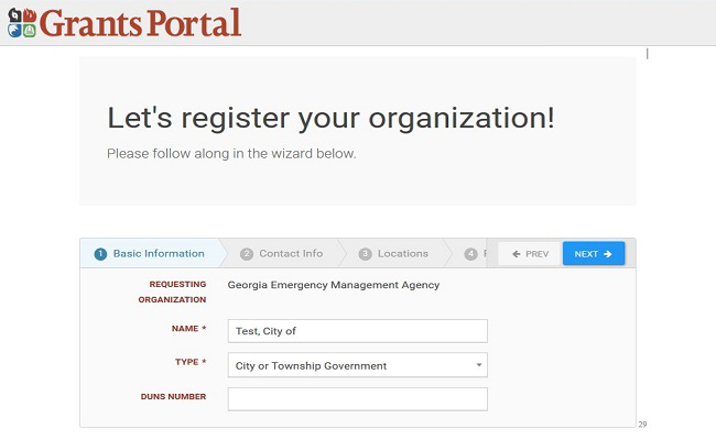 Grants Portal Organization Account Setup: Basic Information. Please refer to Appendix 2-4 for full description.