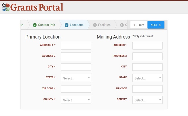 Grants Portal Organization Account Setup: Organization Location Request. Please refer to Appendix 2-6 for full description.