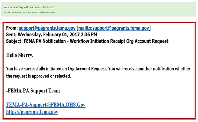 Grants Portal Organization Account Setup: Completion Email. Please refer to Appendix 2-9 for full description.