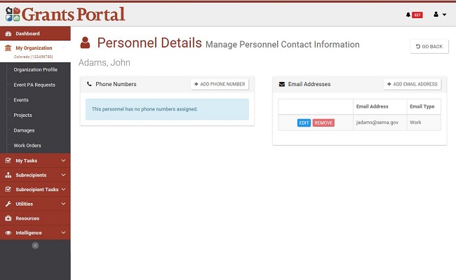 Grants Portal Personnel Details Page. Please refer to Appendix 2-50 for full description.