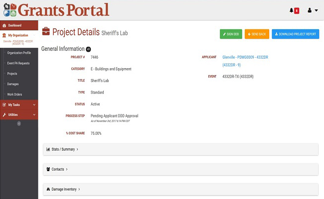 Grants Portal Project Details Page. Please refer to Appendix 4-7 for full description.