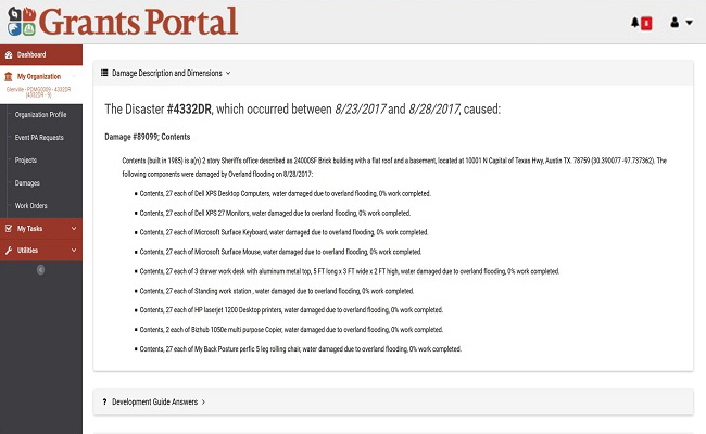 Grants Portal Damage Description and Dimensions. Please refer to Appendix 4-8 for full description.