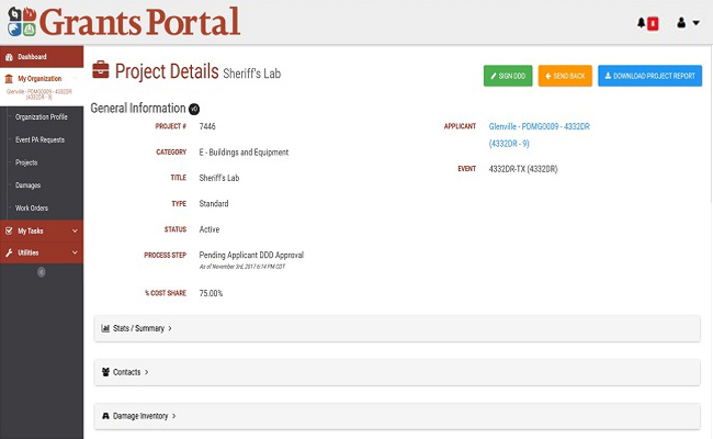 Grants Portal Project Details: Signing DDD. Please refer to Appendix 4-9 for full description.