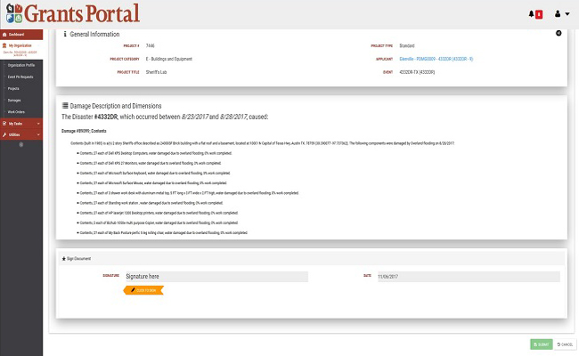 Grants Portal Project Signature. Please refer to Appendix 4-10 for full description.