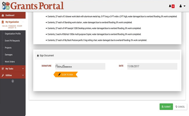 Grants Portal Submit Signed Project. Please refer to Appendix 4-12 for full description.