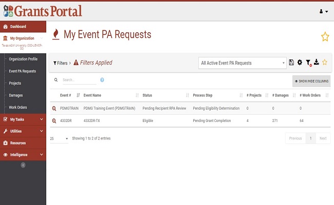 Grants Portal My Event PA Requests Texas A&M. Please refer to Appendix 4-14 for full description.