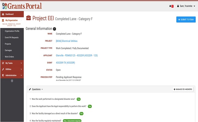 Grants Portal EEI: Questions (expanded). Please refer to Appendix 4-23 for full description.