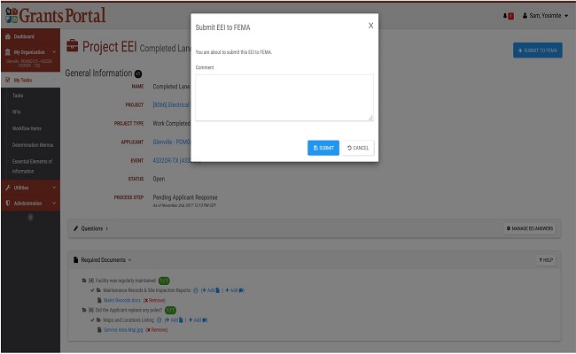 Grants Portal Submit EEI to FEMA Pop-Up. Please refer to Appendix 4-32 for full description.