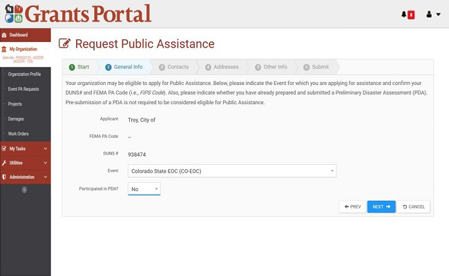 Grants Portal Request Public Assistance: General Info. Please refer to Appendix 3-4 for full description.