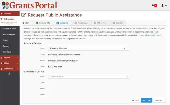 Grants Portal Request Public Assistance: Contacts. Please refer to Appendix 3-5 for full description.