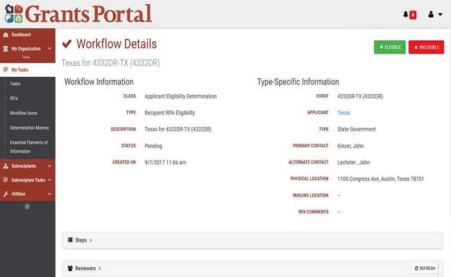 Grants Portal Workflow Details Page. Please refer to Appendix 3-12 for full description.