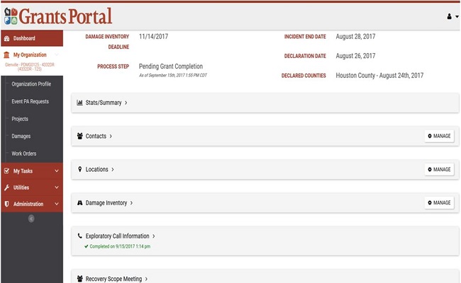 Grants Portal Damage Inventory. Please refer to Appendix 3-16 for full description.