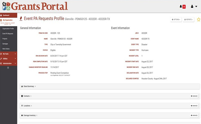 Grants Portal Event PA Requests Profile: Damage Inventory. Please refer to Appendix 3-31 for full description.