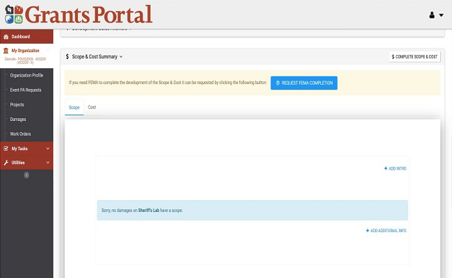 Grants Portal Project Details Scope & Cost Summary. Please refer to Appendix 5-5 for full description.