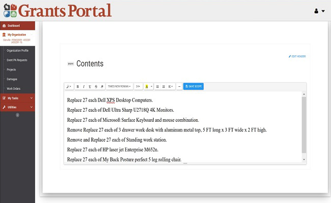 Grants Portal Add Scope: Contents. Please refer to Appendix 5-7 for full description.