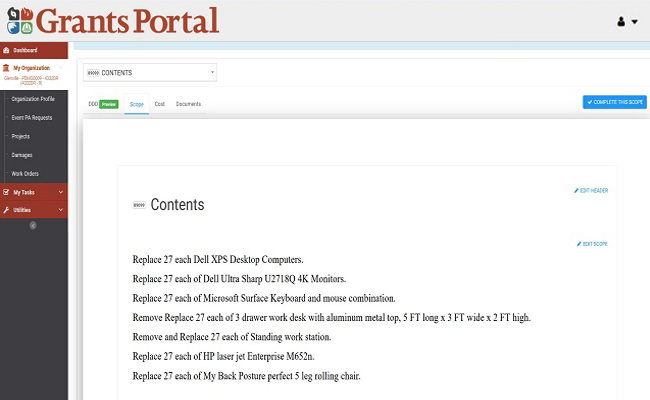 Grants Portal Add Scope: Review Contents. Please refer to Appendix 5-8 for full description.