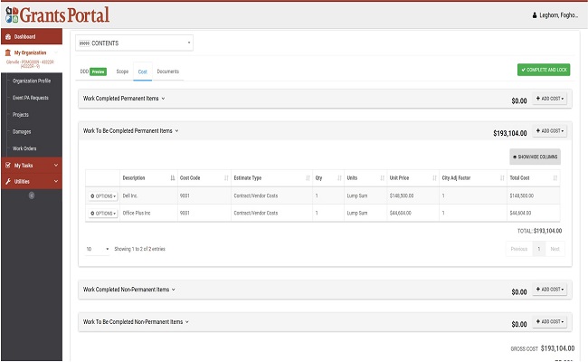 Grants Portal Manage Scope & Cost: Complete and Lock. Please refer to Appendix 5-13 for full description.