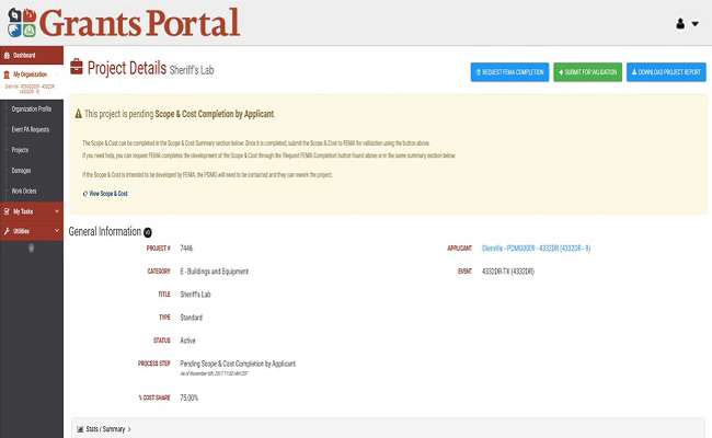 Grants Portal Project Details page. Please refer to Appendix 5-15 for full description.