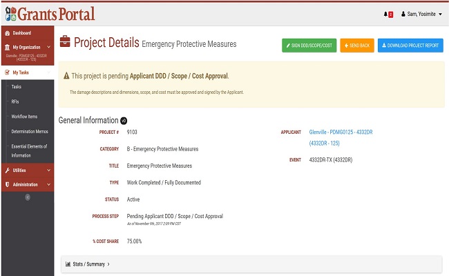 Grants Portal Project Details: Sign. Please refer to Appendix 5-17 for full description.