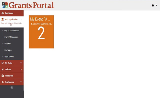 Grants Portal Dashboard tile. Please refer to Appendix 6-10 for full description.