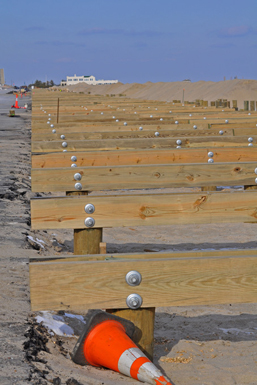 Orange cones mark the edge of the construction area of the new Belmar boardwalk that will replace the original, which was destroyed by Hurricane Sandy.