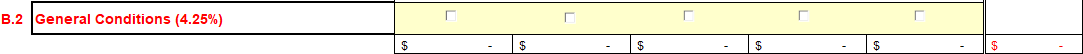 B.2 General Conditions (4.25%). There is a checkbox for each type of work.